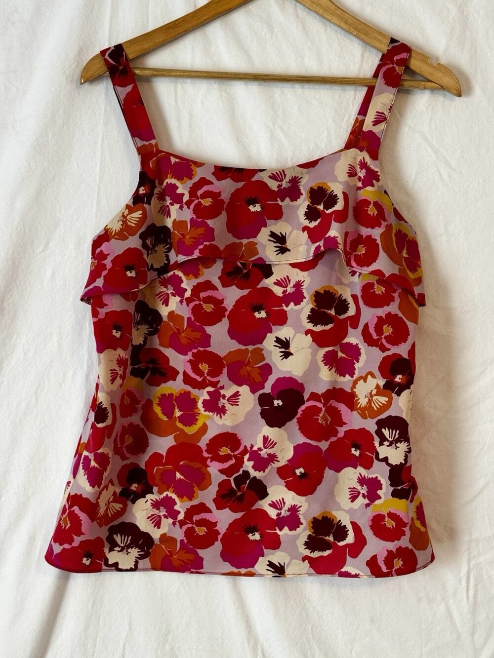CAbi Footloose Ruffle Cami Size Small Pansy Floral Tank Top 5602